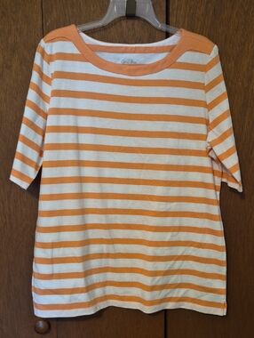 Coral Bay Womans  Orange and White Striped Tee SZ XL